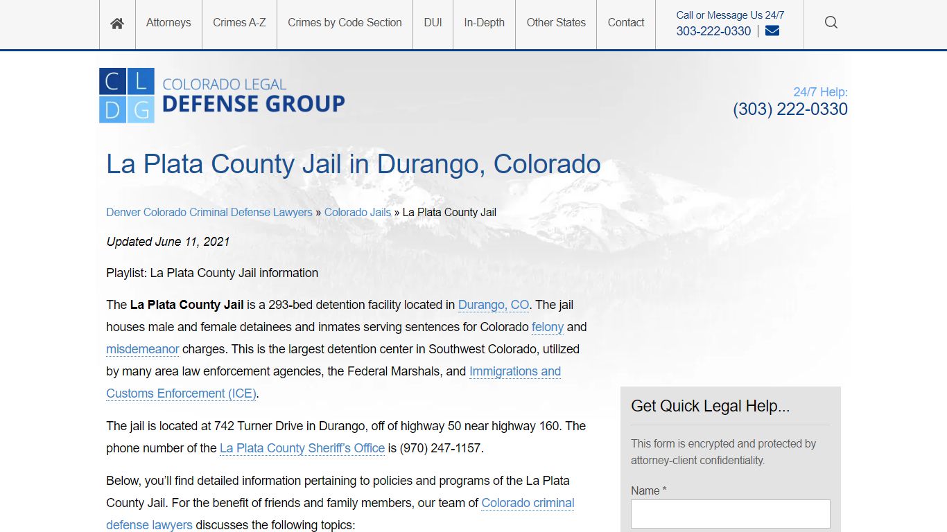 La Plata County Jail in Durango, Colorado - Shouse Law Group